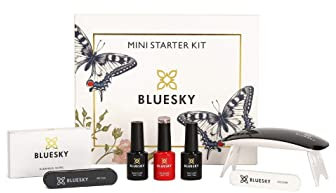 Bluesky Gel Nail Kit With Mini UV LED Lamp, S06N Pink Gold Glitter Gel Polish, Base and Top Coat Set, Nail File, Buffer, Cleanser Wipes