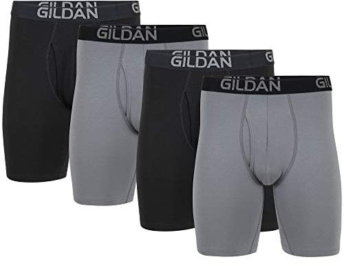 Gildan Men's Underwear Cotton Stretch Boxer Briefs, Multipack, Grey Flannel/Black Soot (4-pack, Long Leg), XL