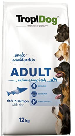 TROPIDOG Premium Adult Medium & Large Salmon with Rice - Dry Dog Food - 12 kg