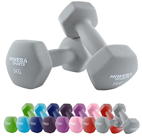Miweba Sports Neopren Hantelset NKH100 | 𝐏𝐫𝐨𝐟𝐢 Hantel - Hexagon Hanteln Set - Kurzhanteln - Kurzhantel Set - Gymnastikhanteln - Hantel Set - Dumbbell - 0,5-10 Kg (2X 5.0 kg, Grau)