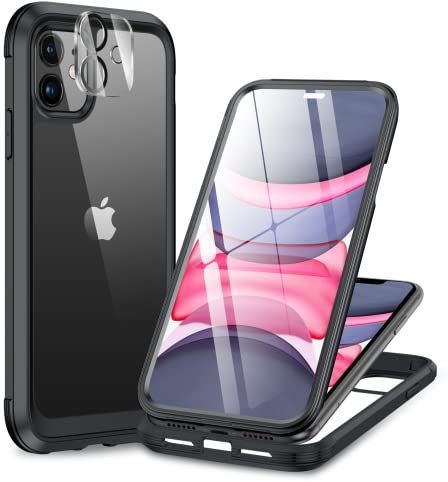 Miracase Glas Serie für iPhone 11 Hülle, vollständiger Kameraschutz, 360 Schutzhülle mit Militärschutz, stoßfest, sturzsicher, Kratzfest, antifinger, iPhone 11 Handyhülle, Schwarz