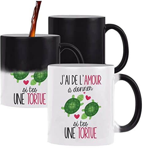 Planetee Mug magique Amour Tortue | Tasse change de couleur avec la chaleur