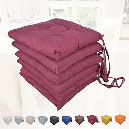 Intimitaly Set 6 Cuscini Sedia Con Lacci 4 Punti Comodi Made in Italy in Cotone Imbottiti e Spessi 6 Cm (Bordeaux)