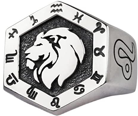 Vintage Echt 925 Sterling Silber Astrologie Sternzeichen Ring Löwe Konstellation Ring Tierkreiszeichen Ring Schmuck für Herren Damen Offen Verstellbar