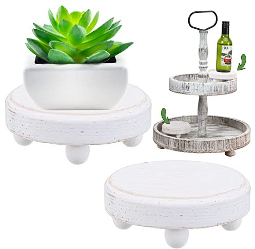 2 Pieces Mini Wood Risers Stackable Tiered Tray Decor Round Wooden Riser for Decor Wood Stackable Display Riser Stands Vintage Plant Risers Rustic Food Display for Cake Party Food Collection Display