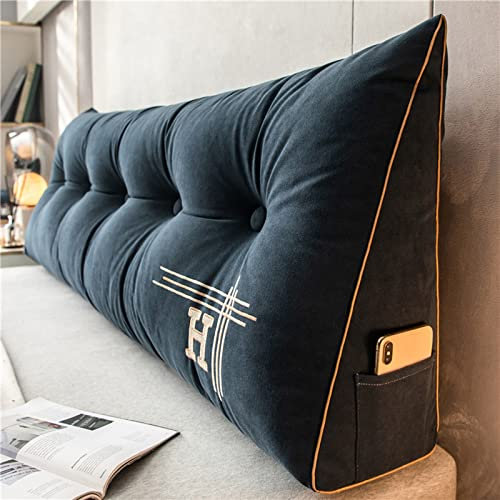 UVCMDUI Rückenkissen Bett Keilform Grosse Kissen, Waschbar Rückenlehne Kissen Perfekt Als Lesekissen, Wandkissen, Rückenlehne,Dark blue,180cm/70.9in