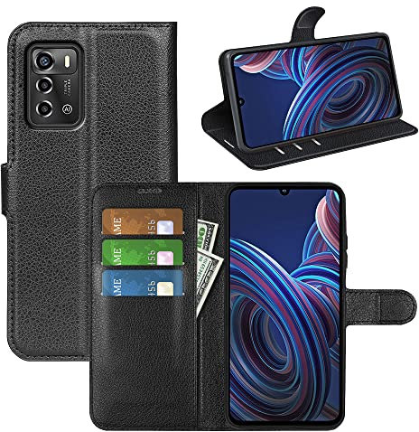 JIUNINE Hülle für ZTE Blade A72 4G / V40 Vita, Handyhülle Premium PU Leder Flip Cover [Kartenfach] [Magnetverschluss] Stoßfeste Tasche Klapphülle Lederhülle für ZTE Blade V40 Vita, Schwarz