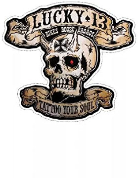 MACMRD Auto Aufkleber 10,4 cm * 9,3 cm Creative Lucky 13 Schädel Tattoo Your Soul PVC Aufkleber Auto Aufkleber