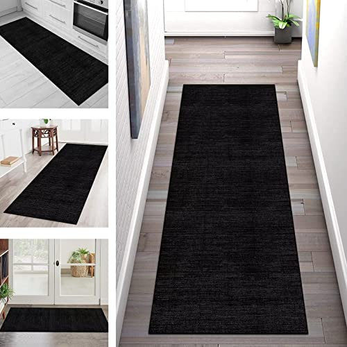 Läufer Teppich Lang Flur rutschfest Waschbar Küche Korridor Teppichläufer Schwarz Dunkelgrau 120X400CM Teppichmatten Küchenläufer Wohnzimmer Kinderzimmer Esszimmer Anpassbare Küchenteppich Meterware