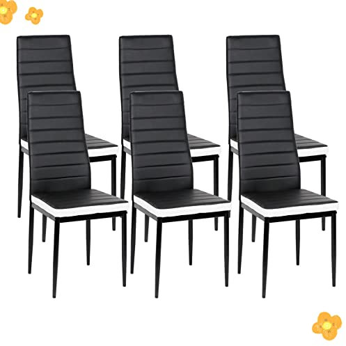 Lot de 6 Chaises de Salle à Manger Modernes, SGS Testées, Siege Rembourré Épais, 6 PC (Noir + Blanc)