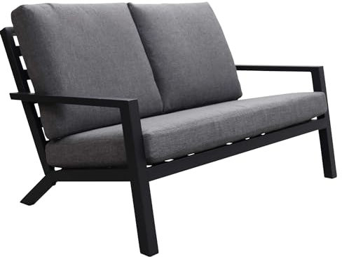 4 jahreszeiten gartenmobel 2-Sitzer Lounge-Sofa | Bezano | Mattschwarz/Grau | Aluminium
