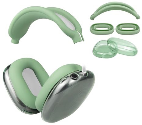 SOULWIT Silikon Ohrpolster Schutz Abdeckungen + TPU Schutzhülle Hülle Cover Case + Kopfband Stirnband Headband Abdeckung für Apple AirPods Max Kopfhörer, Zubehör für Apple AirPods Max
