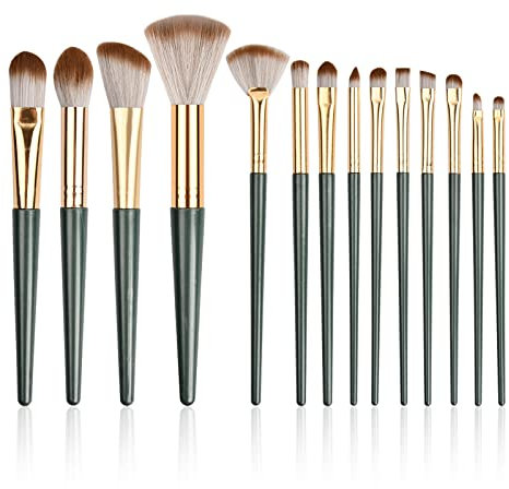 14Pcs Makeup Pinselsets Beauty Brush Set, Kosmetik Kabuki Pinsel Schminkpinsel Set Dunkelgrün mit Lidschattenpinsel Augenpinsel (Nur Bürsten)