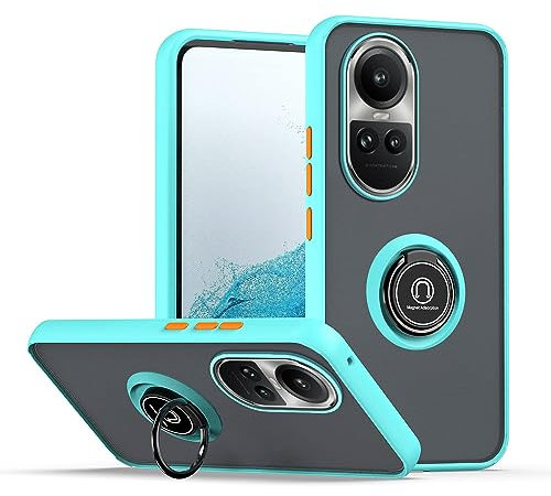 XINYEXIN Coque pour Oppo Reno 10 5G, Etui Téléphone Antichoc avec Anneau de Support, Hard PC et TPU Bumper Mat Translucide Case Cover - Bleu Ciel