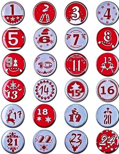 Adventskalender Zahlen Buttons Nummer,24 Adventskalender, Weihnachtskalender selber basteln Adventskalender Pins für DIY-Weihnachts-Kalendern und Dekoration Jutesäckchen, Anstecker Nadeln (Dkuan)