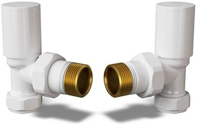 UK Radiators Round White Radiator Valve Pair - White Gloss Finish - Classy and Modern Design 1/2 x 10mm Angled Radiator Valve Pair - Pair of Valves