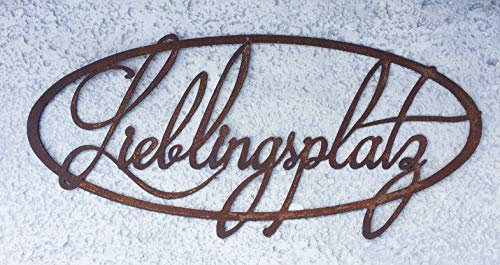 Steinfigurenwelt Gießen Schild Lieblingsplatz zum Aufhängen 50x23cm Edelrost Gartendeko Rost Wandhänger Wanddeko Tafel Spruchtafel Metall Türdekoration Geschenk