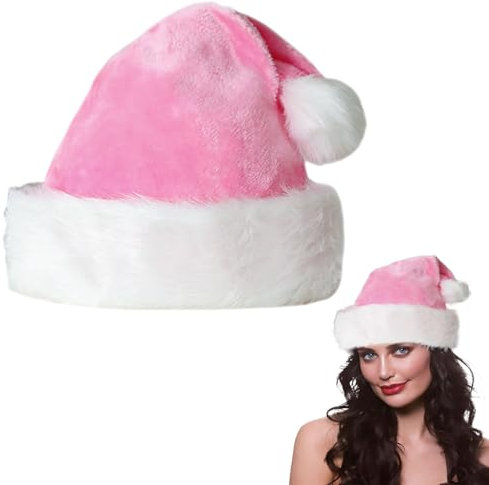 Plüsche Weihnachtsmütze für Erwachsene,Rosa Santa Mütze mit Plüsch Rand Bequemes Dicker Klassischer nikolaus mütze aus Samt Weihnachtsmann-Kostümzubehör für festliche Partys im neuen Jahr Weihnachten