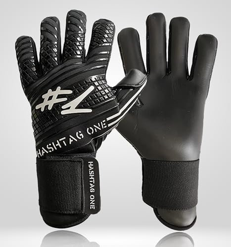 #1 Hashtag One Profi Grip Torwarthandschuhe für Erwachsene und Kinder, Fußballhandschuhe Herren, Diverse Größe und Farben (10, Schwarz Weiss)