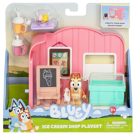 Giochi Preziosi Bluey - Mini-Spielset zum Thema Eisdiele mit Bingo beweglicher Figur, 6 cm, reich an viel Zubehör und Aufklebern, für Kinder ab 3 Jahren