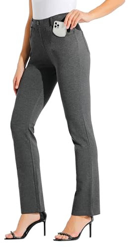 WILLIT 33 Damen Kleid Yoga-Hosen Stretch Hose gerades Bein Arbeitshose Elegante Büro Gürtelschlaufen Freizeithose mit 4 Taschen Dunkelgrau XL