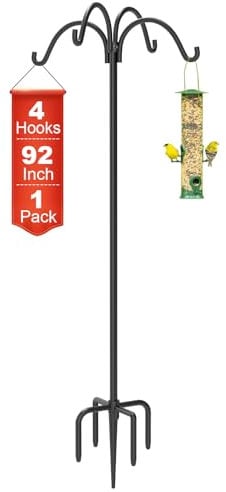 Tikimilor Schäferhaken mit 4 Haken, für den Außenbereich, 233,7 cm, robuste Vogelfutterstation mit 5 Zinken, verstellbarer Gartenhaken zum Aufhängen von Solarlicht, Laternen, Pflanzen, 1 Packung