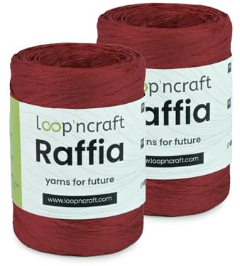 Raffia Papiergarn 2er-Set, Rot, Loopncraft, 2 X 100g, Raffia Yarn, Natur Bastband