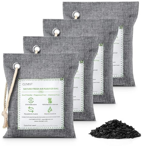 CLEVAST Bamboo Charcoal Air Purificante Bag, Purificatore d'Aria,confezione da 4 eliminatori di odori per casa,filtro a carbone attivo per auto,armadi,bagni e aree animali