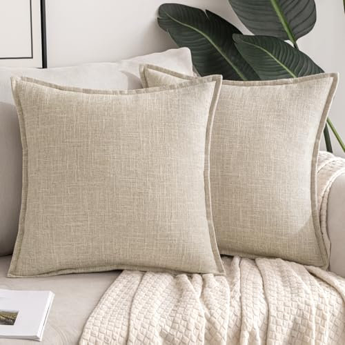 MIULEE Kissenbezug Kissen Dekorative Kissenbezüge Leinen-Optik Kissenhülle Moderne Sofakissen Dekokissen für Sofa Couch Wohnzimmer Schlafzimmer Büro 2er Set 45x45cm Beige