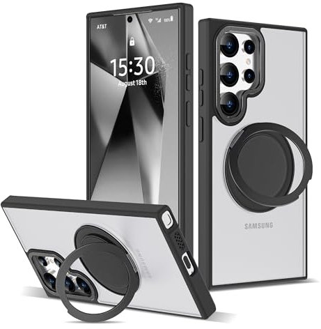 Zalinbo für Samsung Galaxy S24 Ultra Hülle [360° Magnetischer Ring Stand&Unsichtbarer Ständer] Handyhülle Samsung Galaxy S24 Ultra Case All-in-One Matt Stoßfest[Militärschutz]Schutzhülle Dünn, Schwarz