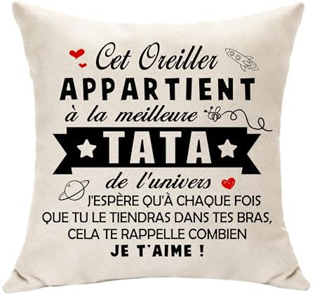 Hasodeo Housse de Coussin Décoration 'Le Meilleure de l'Univers' - Cadeau Original pour Tata - Anniversaire, Fête des Mères, Famille