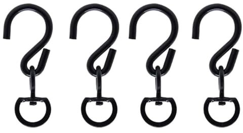 Sarini 4pcs Black 360° Rotating S-Hooks Hanging Basket Rotating Hooks Heavy Duty Rotating Hooks With Closed D-Ring Hooks For Hanging Plant Baskets, Flower Pots, Etc.