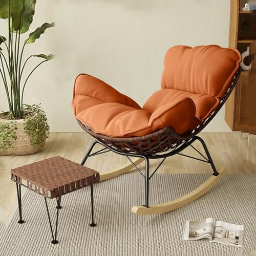 LEIYTFE Glider Chair Mit Ottomane Gepolstertes Sitzpolster Kinderzimmer Schaukelstuhl,Modern Recliner Stuhl, Sofa Lounge Stuhl Für Schlafzimmer, Balkon, Schaukelstuhl Akzent Stühle(Orange)