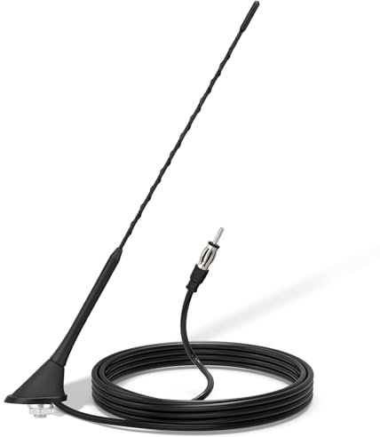 Bingfu Car Radio Antenna, Universal Roof Mount FM/AM Antenna with Mounting Base, 5Meter Cable, DIN Plug Connector for Car, Truck, SUV Stereo Head Unit Receiver