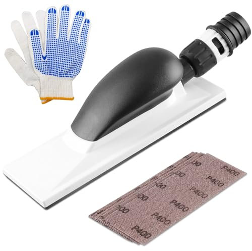 Levigatrice manuale con aspirazione, blocco abrasivo con maniglia, levigatrice manuale cartongesso con guanti, Nkl 5 fogli carta vetrata grana diversa P80 P120 P180 P240 P320 (bianco)