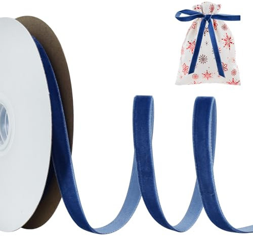RIBBOOO Grau Blau Samtband 1cm x 10yds, Vintage Samtband für Weihnachten, Kranz Bögen Dekoration Handwerk Geschenkverpackung, Valentinstag Bouquet Verpackung