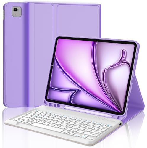 JADEMALL Clavier pour iPad Air 13 Pouces M3 2025/M2 2024, AZERTY Français Clavier Magnétique Détachable Bluetooth pour iPad Air 13 Pouces M3/M2 2025/2024, Violet Clair