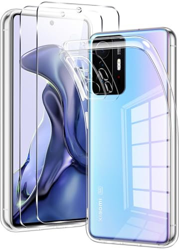 Votvloay für Xiaomi 11T / Xiaomi 11T Pro 5G Hülle 6,67, mit 2 Stück Panzer Schutz Glas, Ultra Dünn Weich TPU Silikon Transparent Handyhülle Stoßfest Kratzfest Slim Crystal Schutzhülle, Durchsichtig