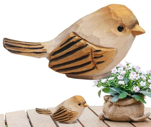 ycezw s Holzfigur, Statue von - Niedliche Spatzenfigur aus Holz, realistische Statue für den Außenbereich, Gartenskulptur, Statue, Terrasse, Wohnkultur