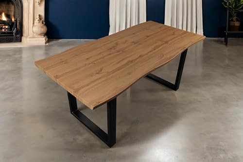 SAM Esstisch Josy | 180 x 90 cm | Holz Wildeiche-Optik | U-Gestell Metall schwarz | 40 mm Tischplatte mit Baumkante | Tisch für Esszimmer & Küche