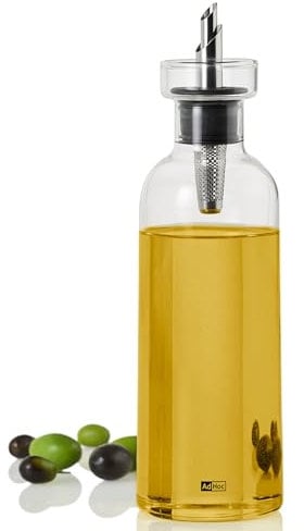 AdHoc BZ82 Ölspender oder Essigspender AromaPour aus Borosilikatglas | elegante Olivenölflasche mit Ausgießer aus Edelstahl | ideal auch für Kürbiskern-Öl oder Essig | luftdicht, 500 ml