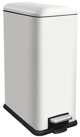 JM YIPENG Poubelle de cuisine rectangulaire étroite de 45 litres avec couvercle à fermeture douce, poubelle en acier inoxydable avec seau intérieur amovible et pédale, blanc
