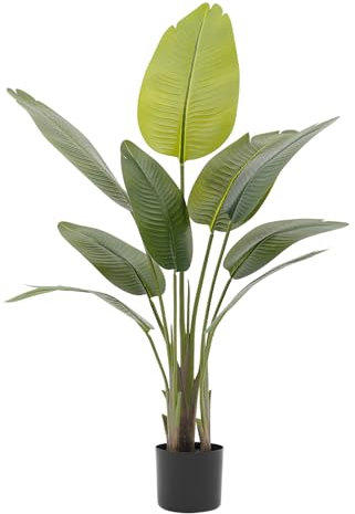 Kunstpflanze Bananenbaum 120cm Künstliche Paradiesvogel Pflanze mit 8 Blättern künstliche Pflanzen im Topf für drinnen und draußen Haus Büro Garten