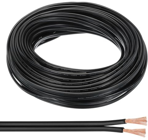 PATIKIL 200Ft 18/2 Fil PVC Revêtu, Câble Électrique Flexible Isolé Résistant À La Chaleur 300V SPT-2 Pour Câble LED Audio Enceinte, Noir, Certifié UL