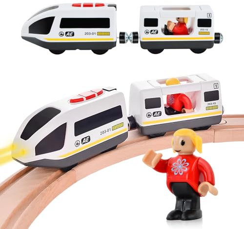 Litinliv Eisenbahn Elektrische Lok, Zug mit Magnetischer Verbindung, Batteriebetriebener Lokomotivzug für Kleinkinder, Motorisierter Zug für Holzschienen, kompatibel mit Thomas, Brio, Chuggington