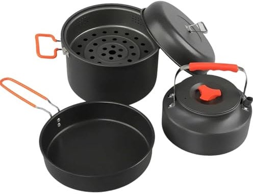 Juego de Ollas y Sartenes para Acampar, Todo en Uno, Antiadherente, Portátil, para Senderismo, Picnic y Camping.