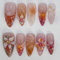 GlamRays 30 Pieces 3D Orange Blossom Nail Stickers, Medium Almond French Tip False Nails with 3D Gold Embellishment, Crystal Design