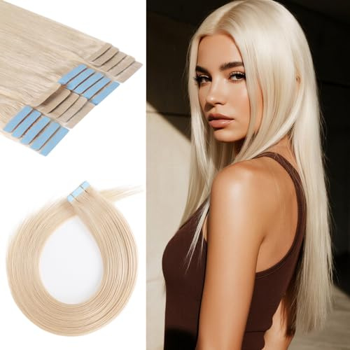 LuxeTress Tape Extensions Echthaar 20 Stück 50g 40 cm Remy Tape in Extensions Echthaar, Seidig Glatt Haarverlängerung Echthaar Extensions Echthaar Tape (16in, 50g, #60)