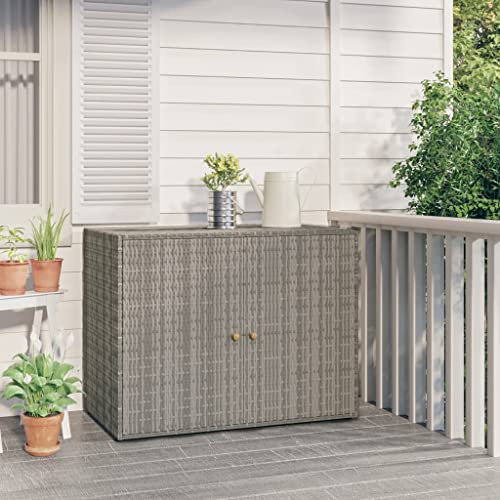 ChicAbode Gartenschrank Grau 100x55,5x80 cm Poly Rattan Geräteschrank Haushaltsschrank Aufbewahrungsschrank Beistellschrank Schrank Balkon