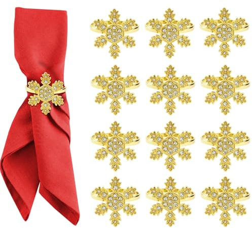 ACTOYS Serviettenringe Weihnachten, Serviettenringe Kranz, Serviettenhalter Ring, Serviettenhalter Weihnachte für Party Tischdekoration (Schneeflocken, S)